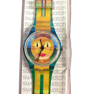 Swatch Gent Bold Cat 2 GE231 Standard Wrist Watch Swiss Made Yellow Gold Blue